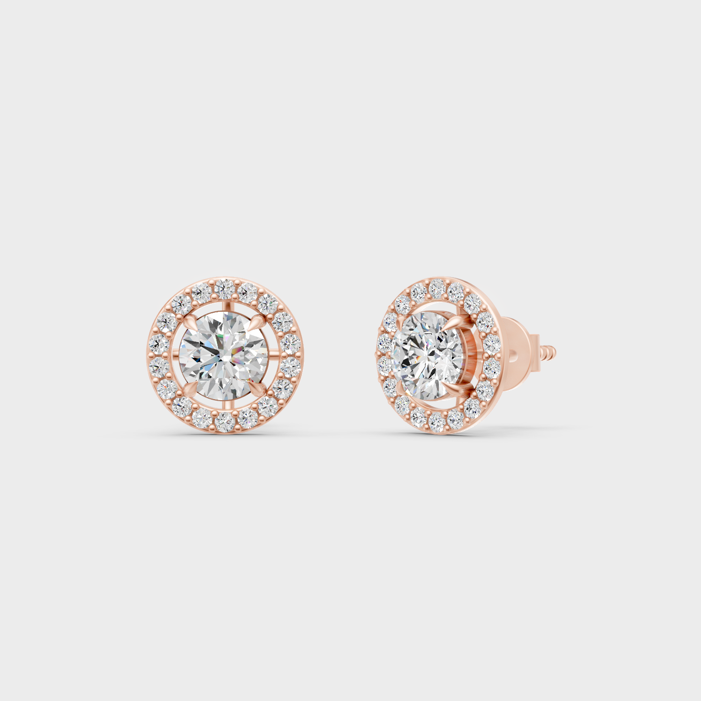 0.85 Ct Each Round Diamond Stud Earrings Lab Grown In Rose Gold Elegant Style